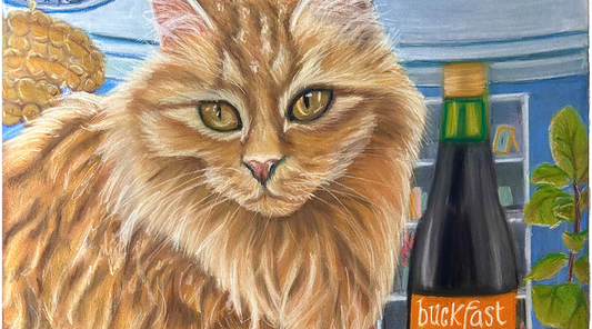 A Quiet Night in Glasgow: Original Art Featuring a Cat and Buckfast