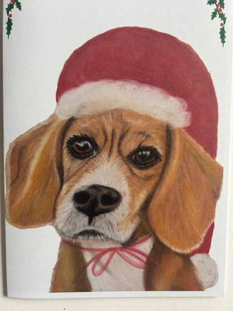Beagle dog Christmas card, detail