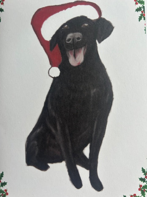 Black labrador dog Christmas card, detail