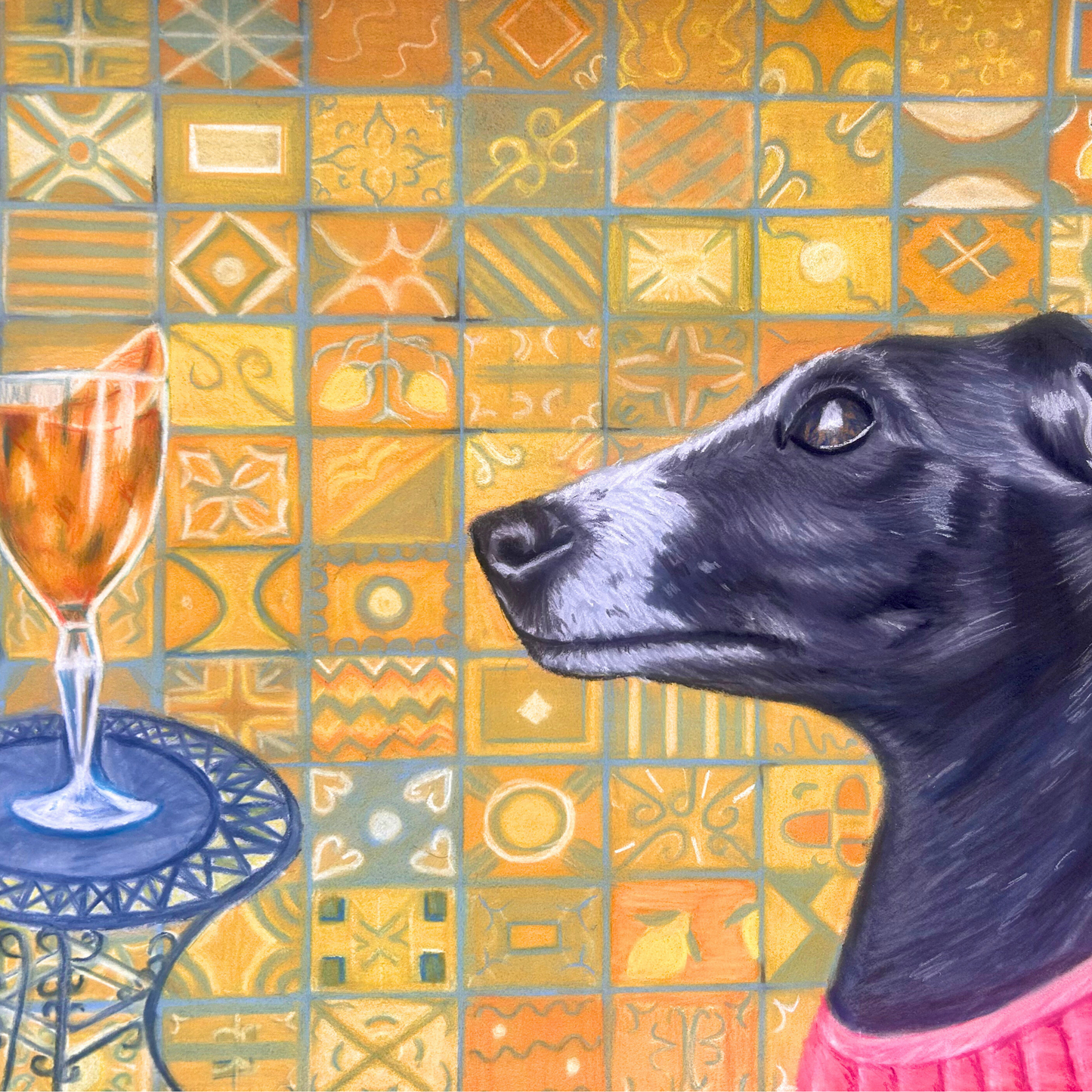 A Taste of Amalfi | Limited Edition Art Print of Sighthound with an Aperol Spritz
