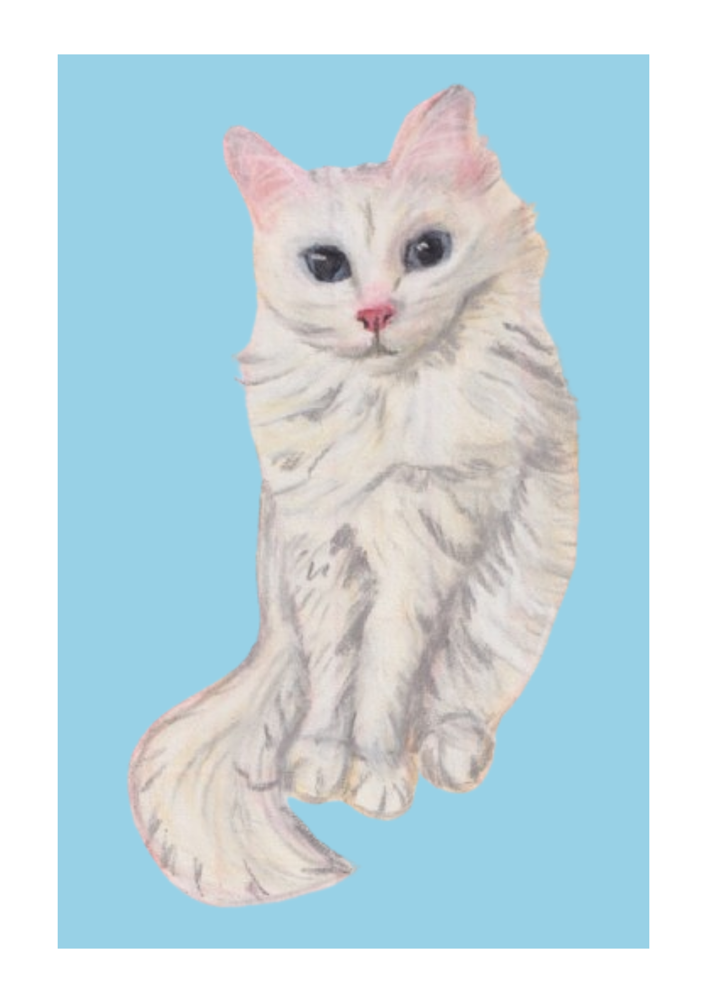 White cat art print (A5)