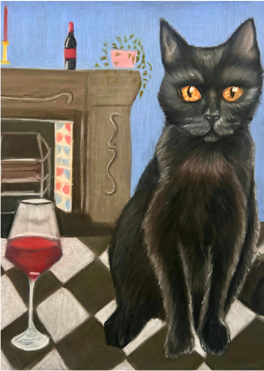 Fireplace Companion | Limited Edition Art Print of Cat with Red Wine