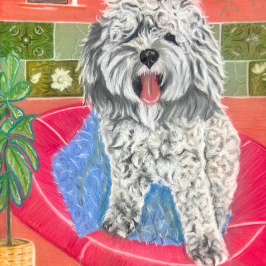 Pink Sundays | Cavapoo Dog Art Print with Tenement Tiles