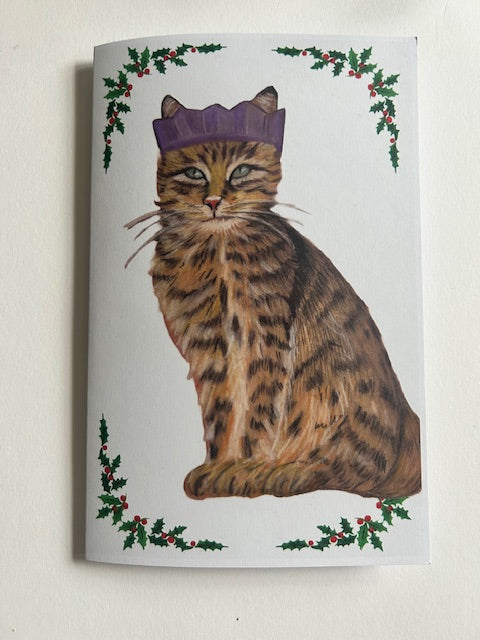 Tabby cat Christmas card, full view