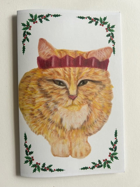 Ginger tabby cat Christmas card, full view