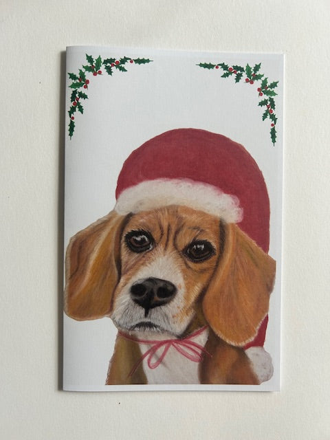 Beagle dog Christmas card, full view