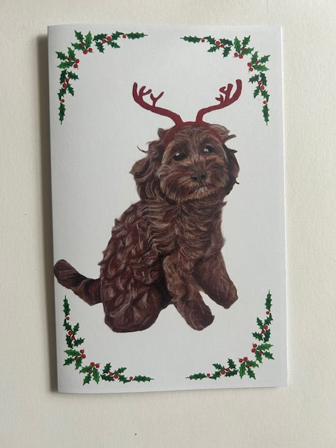 Cockapoo dog Christmas card, full view