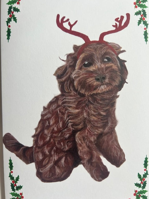 Cockapoo dog Christmas card, detail