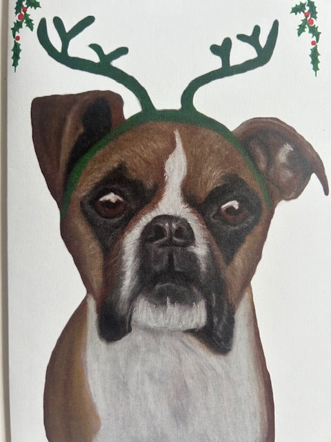 Boxer dog Christmas card, detail