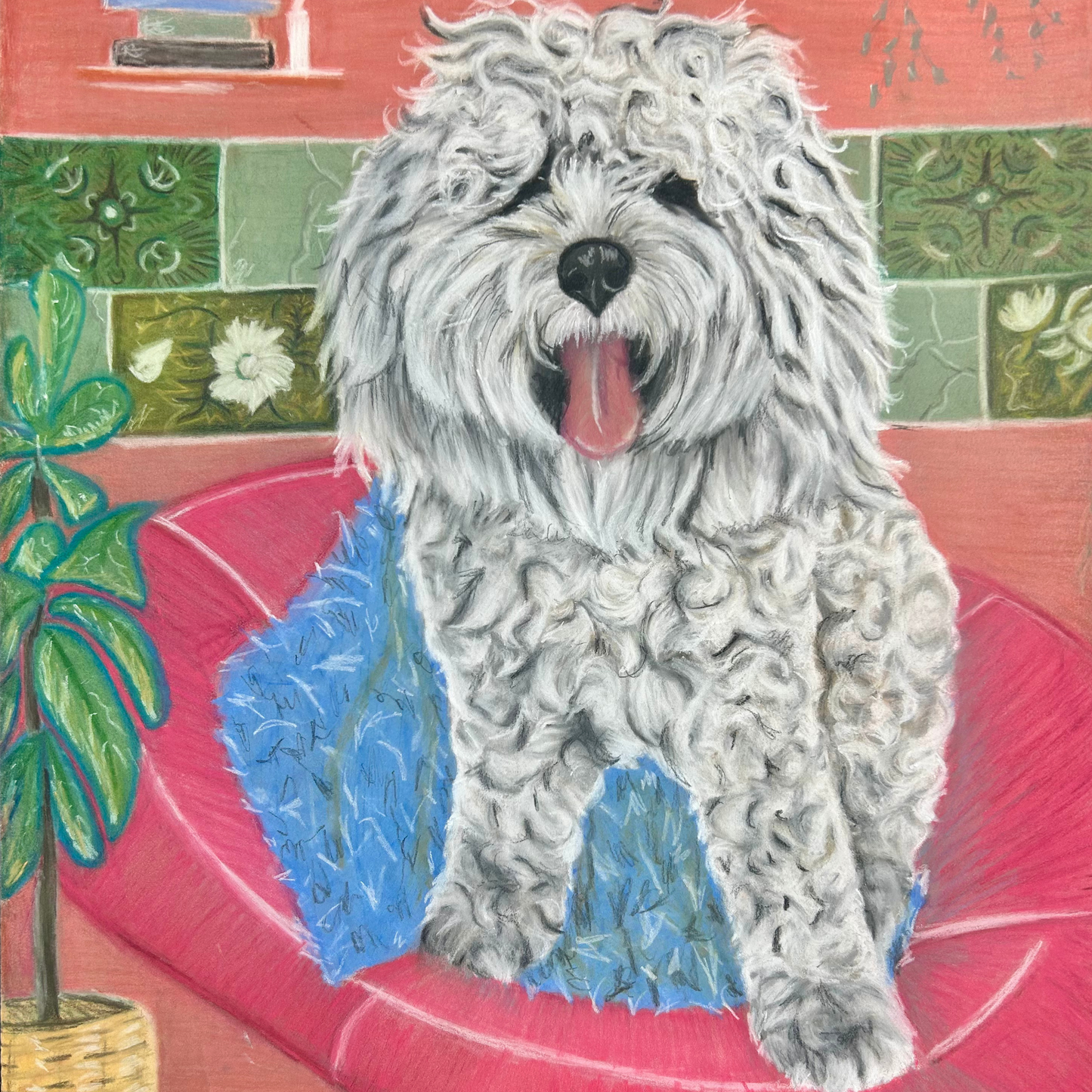 Pink Sundays | Cavapoo Dog Art Print with Tenement Tiles