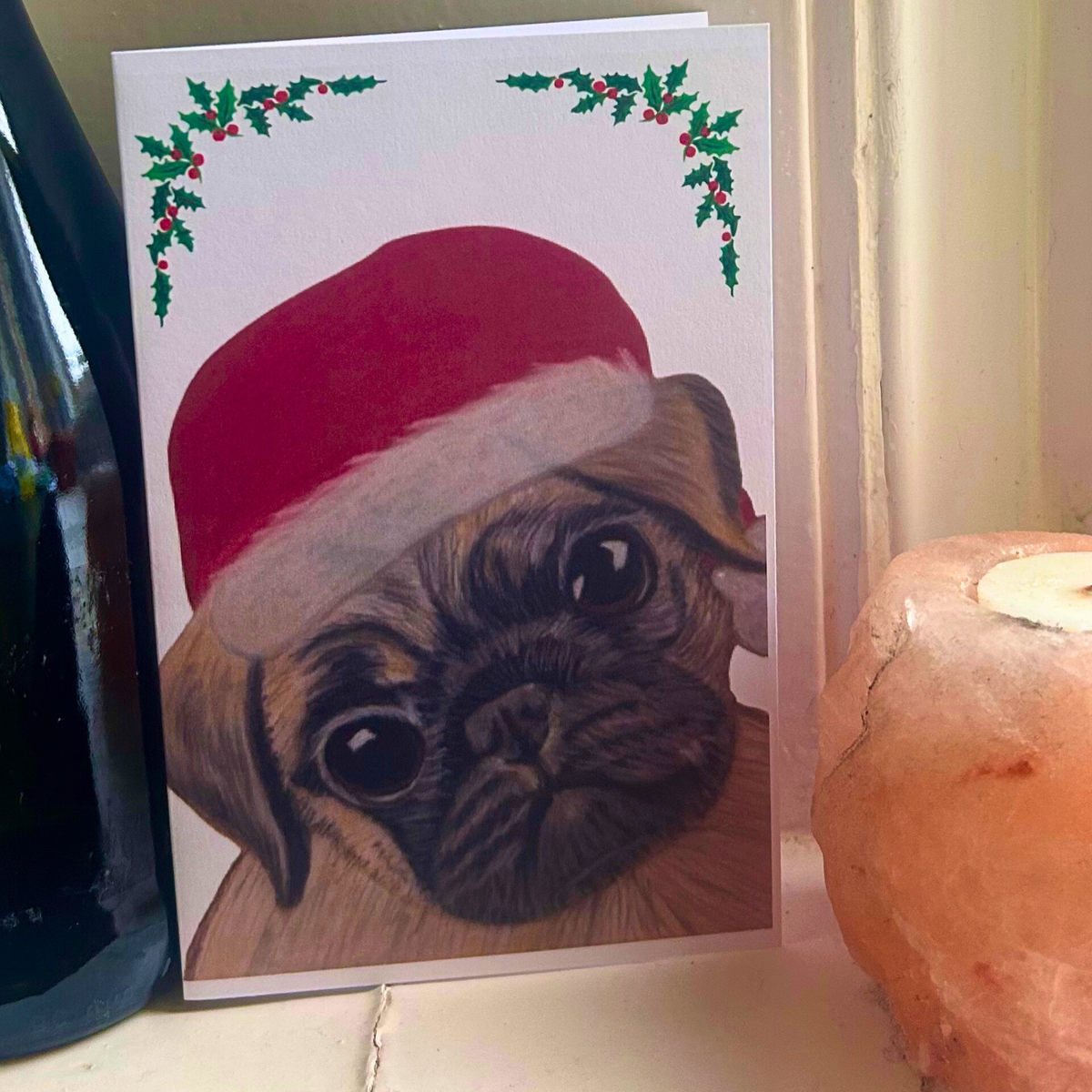 Hand Drawn Pug Christmas Card
