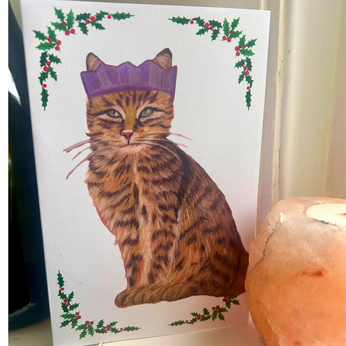 Hand Drawn Tabby Cat Christmas Card