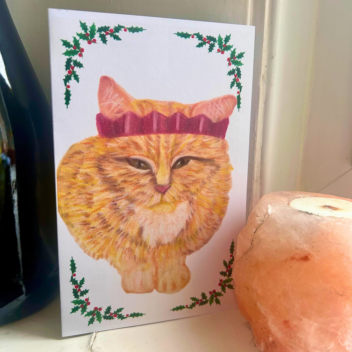 Hand Drawn Ginger Cat Christmas Card