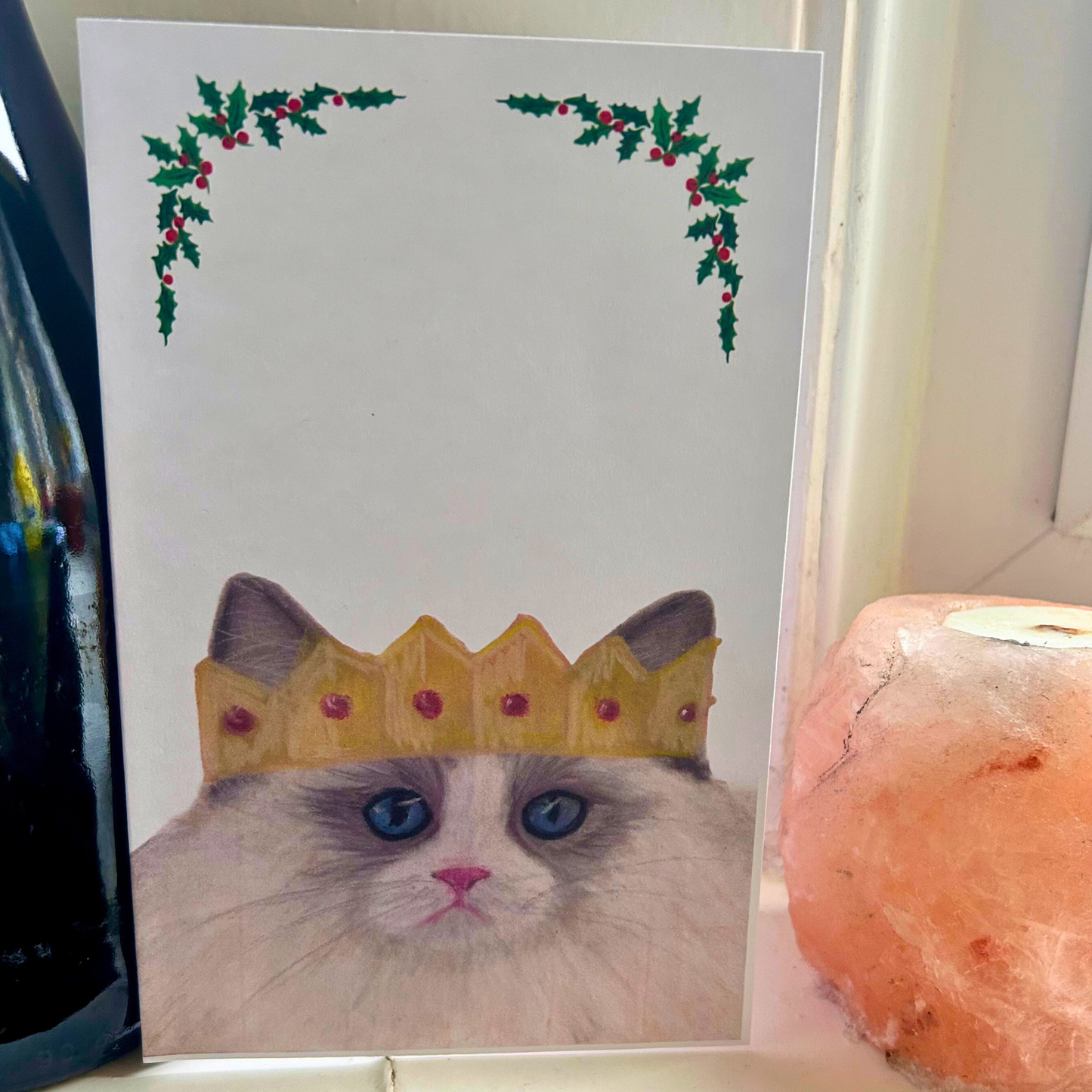 Ragdoll cat with Christmas cracker hat card